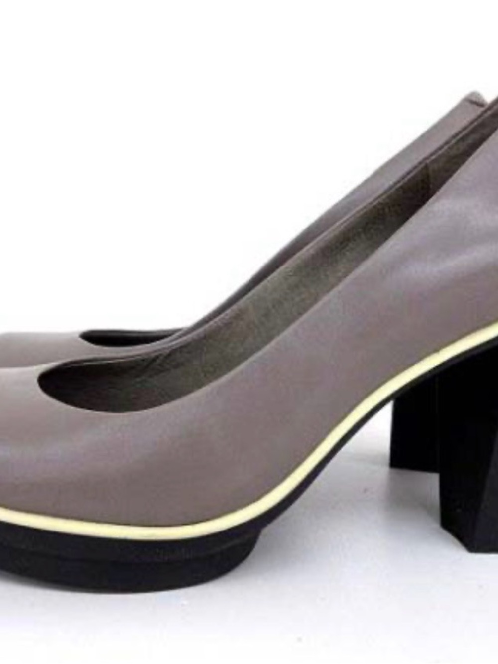 Classic Block Heel Pumps in Taupe with Contrast Trim